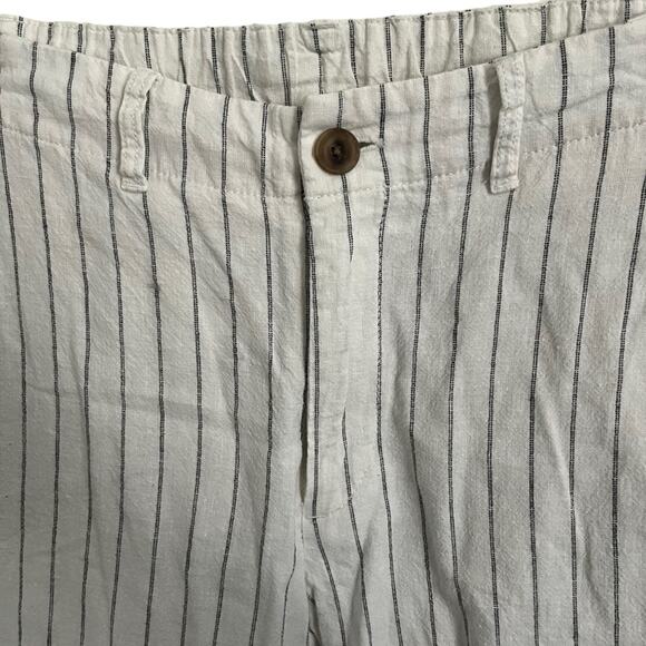 Uniqlo White Striped Linen Blend Pants High Rise Slim Straight Trousers Size M - Picture 4 of 14